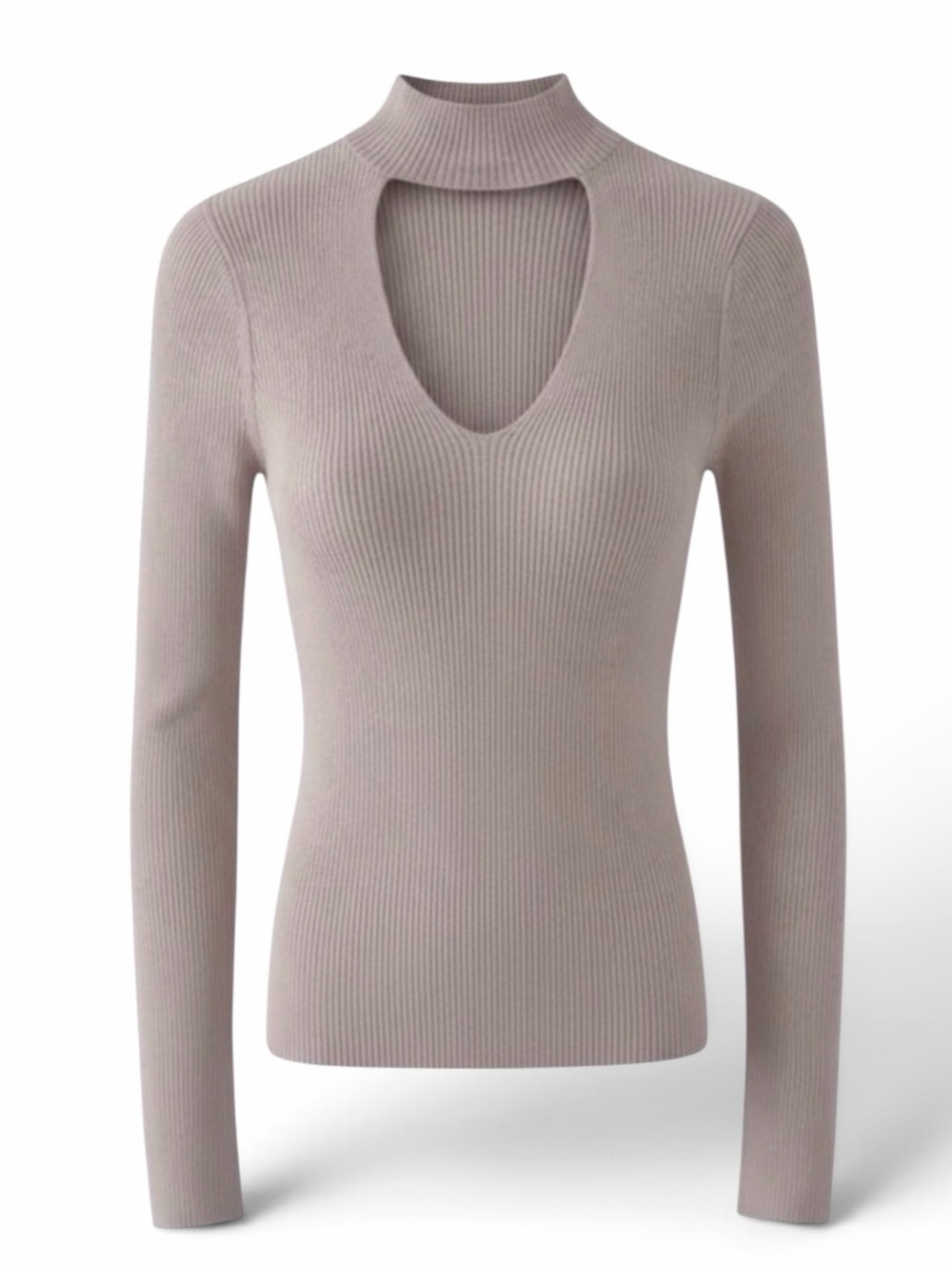 Express Pale Pink Mock Neck Cut Out Front Ribbed Long Sleeve Sweater Size Medium